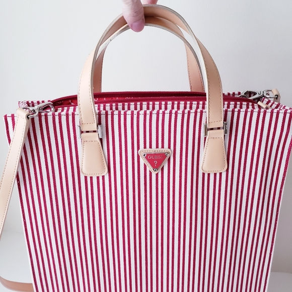 Vintage Guess Red and White Striped Tote Bag - Picture 14 of 16
